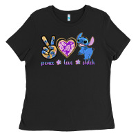 Black peace love stitch Ladies Tee - texasbilliewilder