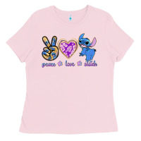 Bubblegum Pink peace love stitch Ladies Tee - texasbilliewilder