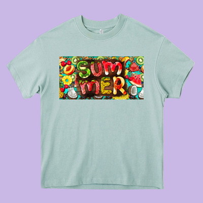 Summer With Fruits License Plate Heavy Core Tee Designed By Barkaloodesign