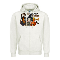 Oatmeal Heather Moo I Mean Boo Holstein Cow Zipper Hoodie - LillyAllenDesigns