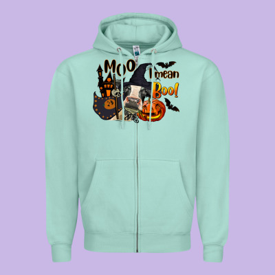 Moo I Mean Boo Holstein Cow Zipper Hoodie Designed By Lillyallendesigns