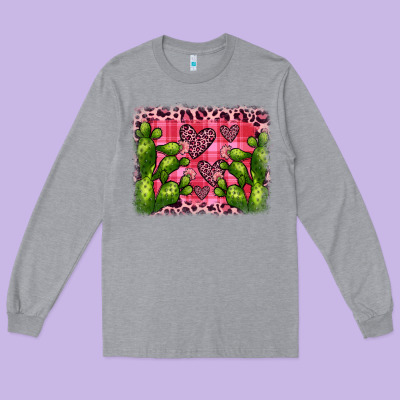 Valentine's Day Cactus Background Long Sleeve Tee Designed By Jahusdesignshop