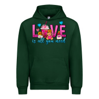 Forest Green Love Is All You Need Valentines Day Frappe Coffee Urban Hoodie - FaDigitalArtStudio