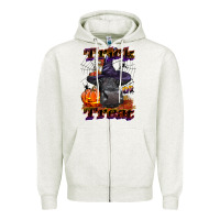 Oatmeal Heather Trick Or Treat Black Angus Heifer Zipper Hoodie - LillyAllenDesigns
