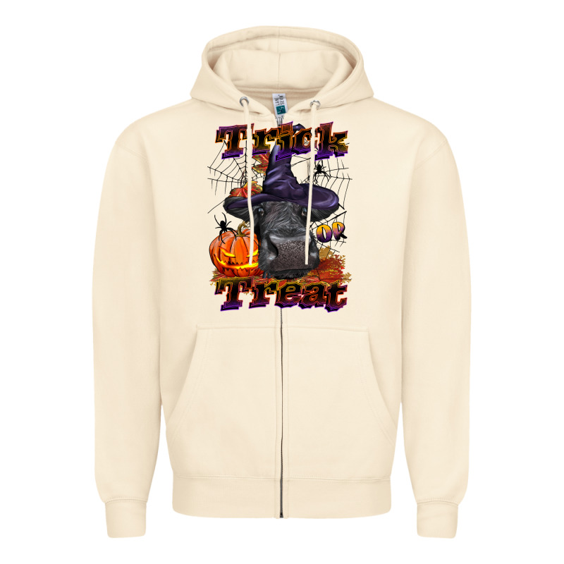 Trick Or Treat Black Angus Heifer Zipper Hoodie by LillyAllenDesigns | Teevron