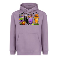 Lavender Halloween Cat Coffee Cups Heavyweight Hoodie - texasbilliewilder