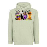 Matcha Halloween Cat Coffee Cups Heavyweight Hoodie - texasbilliewilder