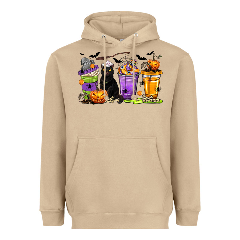 Halloween Cat Coffee Cups Heavyweight Hoodie by texasbilliewilder | Teevron