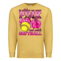 Antique Gold In October We Wear Pink and Watch Softball Premium Sweatshirt - texasbilliewilder