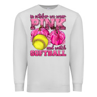 Dove Grey In October We Wear Pink and Watch Softball Premium Sweatshirt - texasbilliewilder
