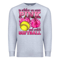 Heather Grey In October We Wear Pink and Watch Softball Premium Sweatshirt - texasbilliewilder