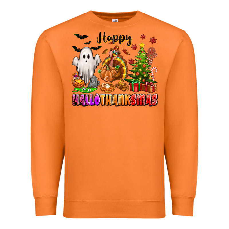Happy Hallothanksmas With Ghost Turkey And Tree Premium Sweatshirt by texasbilliewilder | Teevron