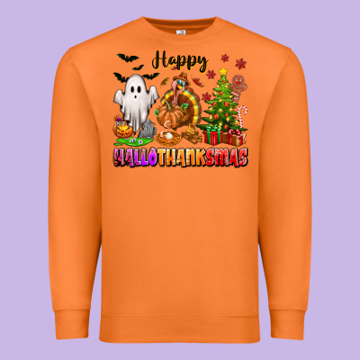 Happy Hallothanksmas With Ghost Turkey And Tree Premium Sweatshirt Designed By Texasbilliewilder