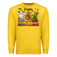 Lemon Happy Hallothanksmas with ghost turkey and tree Premium Sweatshirt - texasbilliewilder