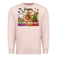 Pale Pink Happy Hallothanksmas with ghost turkey and tree Premium Sweatshirt - texasbilliewilder