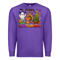 Purple Happy Hallothanksmas with ghost turkey and tree Premium Sweatshirt - texasbilliewilder