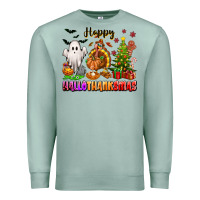 Seafoam Happy Hallothanksmas with ghost turkey and tree Premium Sweatshirt - texasbilliewilder