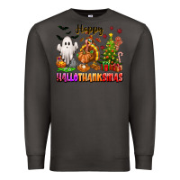 Smoke Happy Hallothanksmas with ghost turkey and tree Premium Sweatshirt - texasbilliewilder
