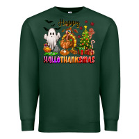 Sports Green Happy Hallothanksmas with ghost turkey and tree Premium Sweatshirt - texasbilliewilder