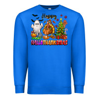 True Royal Happy Hallothanksmas with ghost turkey and tree Premium Sweatshirt - texasbilliewilder
