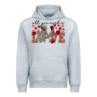 Heather Grey Skeleton all you need is love Urban Hoodie - FaDigitalArtStudio