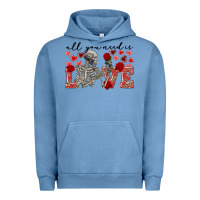 Pigment Pebble Blue Skeleton all you need is love Urban Hoodie - FaDigitalArtStudio