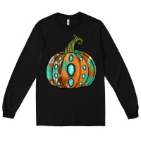 Black Western cowhide turquoise pumpkin Long Sleeve Tee - NancyCooperArtShop