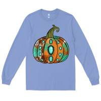 Colony Blue Western cowhide turquoise pumpkin Long Sleeve Tee - NancyCooperArtShop