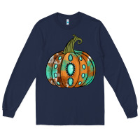 Navy Western cowhide turquoise pumpkin Long Sleeve Tee - NancyCooperArtShop