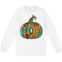 White Western cowhide turquoise pumpkin Long Sleeve Tee - NancyCooperArtShop