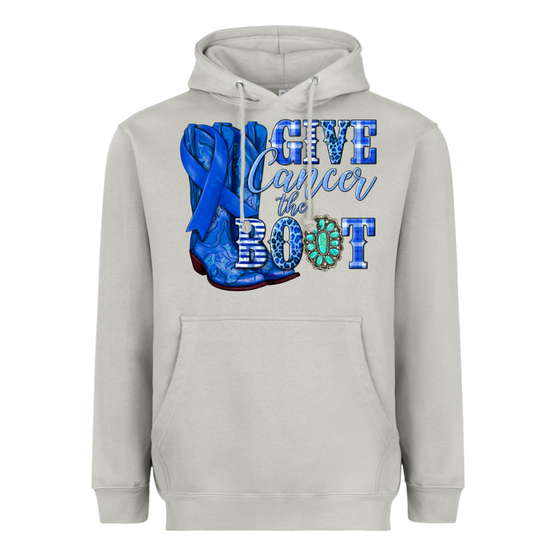Give Cancer The Boot Colon Cancer Blue Ribbon Nca Heavyweight Hoodie by NancyCooperArtShop | Teevron