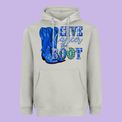 Give Cancer The Boot Colon Cancer Blue Ribbon Nca Heavyweight Hoodie Designed By Nancycooperartshop