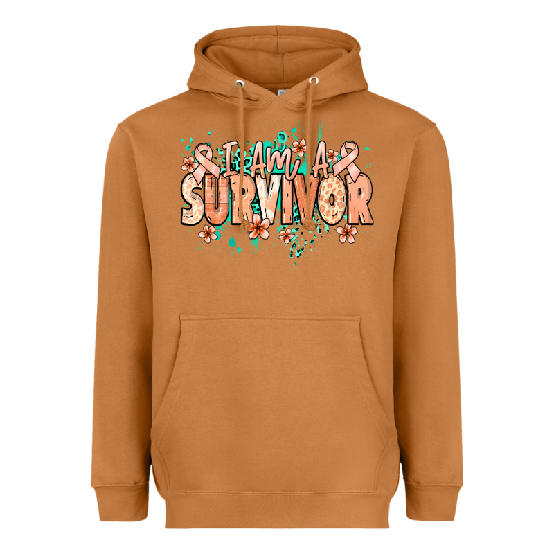 I Am A Survivor Peach Ribbon Heavyweight Hoodie by NancyCooperArtShop | Teevron