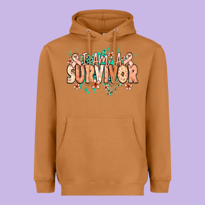 I Am A Survivor Peach Ribbon Heavyweight Hoodie Designed By Nancycooperartshop