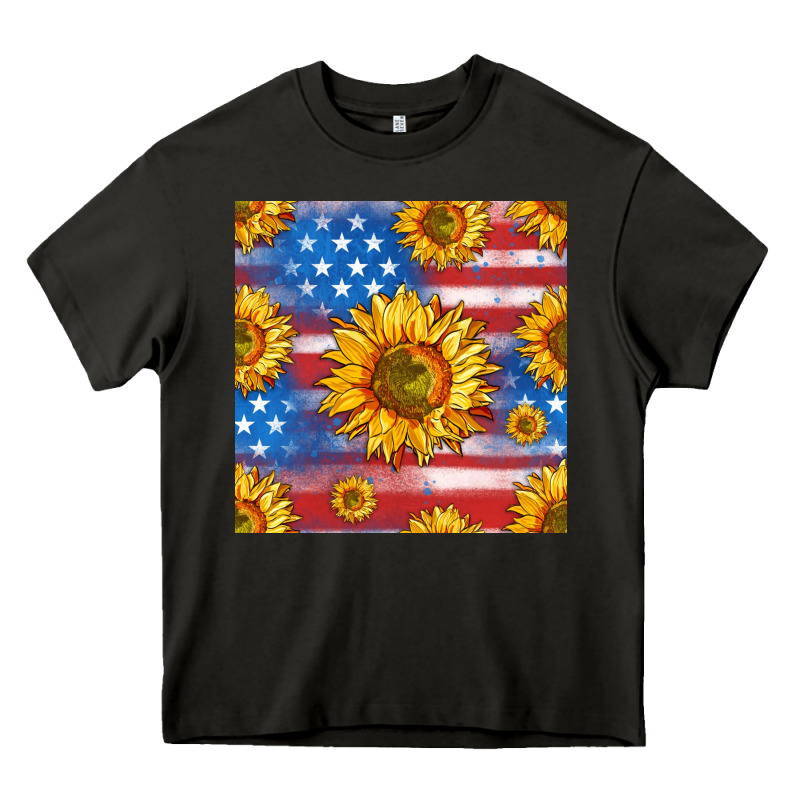 Sunflowers American Flag Seamless Pattern Heavy Core Tee by HRA Design Shop | Teevron
