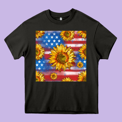 Sunflowers American Flag Seamless Pattern Heavy Core Tee Designed By Hra Design Shop