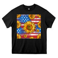 Black sunflowers american flag seamless pattern Heavy Core Tee - HRA Design Shop
