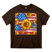 Chocolate Brown sunflowers american flag seamless pattern Heavy Core Tee - HRA Design Shop