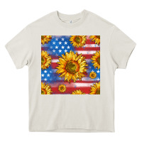 Cream sunflowers american flag seamless pattern Heavy Core Tee - HRA Design Shop