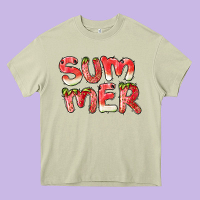 Summer Watermelon And Strawberry Heavy Core Tee Designed By Barkaloodesign