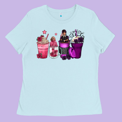 Wednesday And Enid Coffee Cups Ladies Tee Designed By Zillion Design Studio