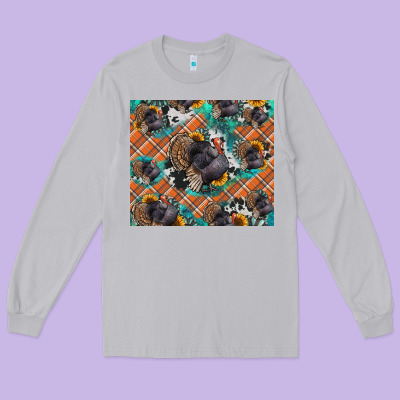 Thanksgiving Turkey Sunflower Turquoise Long Sleeve Tee Designed By Nancycooperartshop