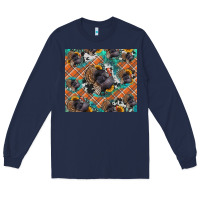 Navy Thanksgiving Turkey sunflower turquoise Long Sleeve Tee - NancyCooperArtShop