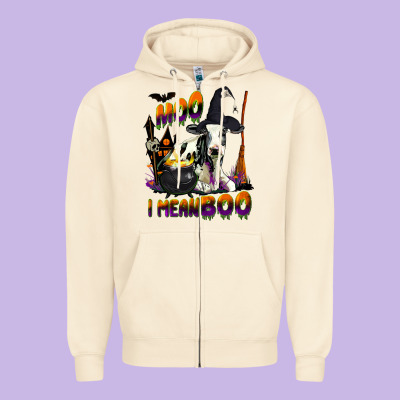 Moo I Mean Boo Holstein Cow Zipper Hoodie Designed By Lillyallendesigns