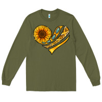 Army Green Childhood Cancer Awareness heart Long Sleeve Tee - NancyCooperArtShop