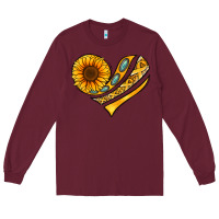 Burgundy Childhood Cancer Awareness heart Long Sleeve Tee - NancyCooperArtShop