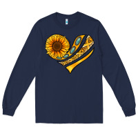 Navy Childhood Cancer Awareness heart Long Sleeve Tee - NancyCooperArtShop