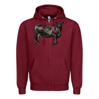 Burgundy black angus cow Zipper Hoodie - LillyAllenDesigns
