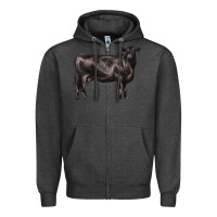 Charcoal Heather black angus cow Zipper Hoodie - LillyAllenDesigns