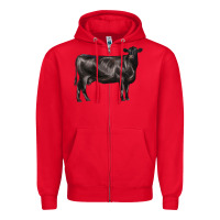 Red black angus cow Zipper Hoodie - LillyAllenDesigns